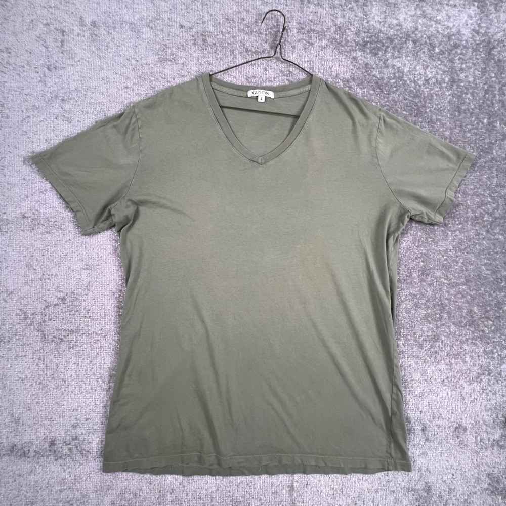 Gustin Mens L Olive Green 100% Cotton Short Sleeve Crew Neck T-Shirt USA Made